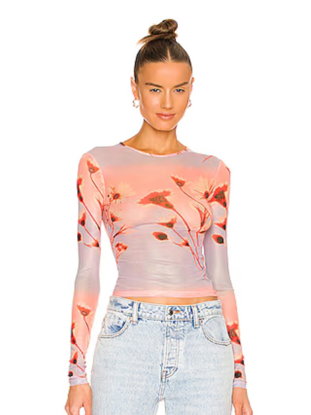 Miaou Mesh Long Sleeve Tee in Sunrise